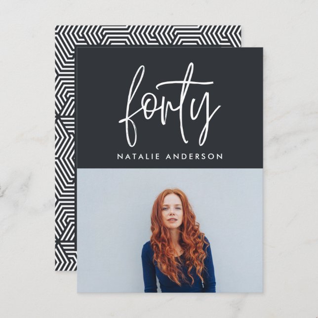 Invitation Carte Postale Design moderne 40e anniversaire simple élégant scr (Devant / Derrière)