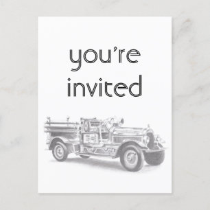 Invitation Carte Postale dessin au crayon vintage pour camion à feu