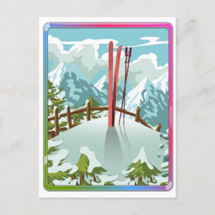 Invitation Carte Postale Dessin de paysage de ski