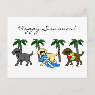 Invitation Carte Postale Dessin du cool Labradors Beach Party
