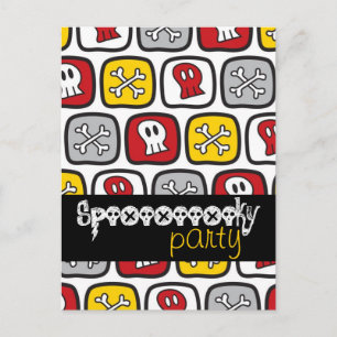 Invitation Carte Postale Dessin : Skuls et os Motif Halloween Party