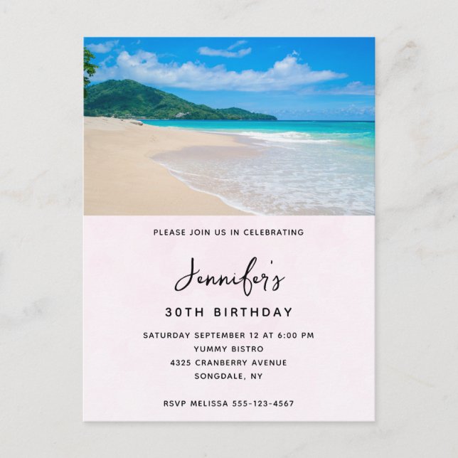 Invitation Carte Postale Destination tropicale Plage Pittoresque Anniversai (Devant)