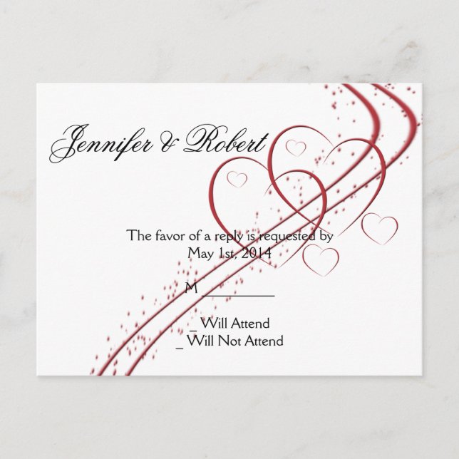 Invitation Carte Postale Deux coeurs comme un seul RSVP (Devant)
