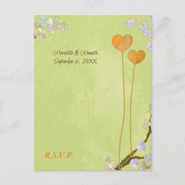 Invitation Carte Postale Deux Coeurs Lime Green Wedding RSVP (Devant)