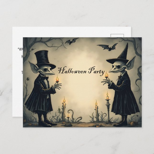 Invitation Carte Postale Deux Goblins bien habillés fête d'Halloween (Devant / Derrière)