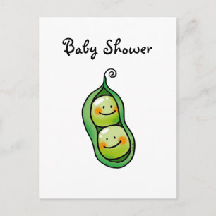 Invitation Carte Postale Deux pois dans une cosse, baby shower de jumeaux
