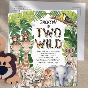 Invitation Carte Postale Deux Wild Jungle Safari, garçon 2e anniversaire