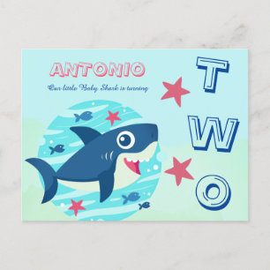 Invitation Carte Postale Deuxième anniversaire bébé requin mignon sous la m