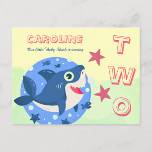 Invitation Carte Postale Deuxième anniversaire mignon petit requin océaniqu