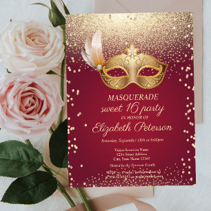 Invitation Carte Postale Diamants de masquerade,Masque,Douce 16