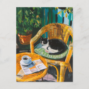 Invitation Carte Postale Dimanche matin Peinture confortable pour chat et