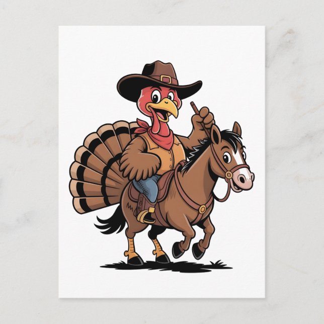 Invitation Carte Postale Dindon à cheval cowboy Dindon de Thanksgiving (Devant)