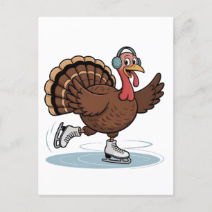 Invitation Carte Postale Dindon de la fête de Thanksgiving au patin à glace