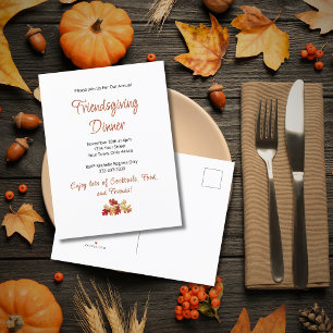 Invitation Carte Postale Dîner d'action amicale Thanksgiving Élégant Foliin