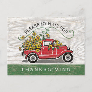 Invitation Carte Postale Dîner d'action de grâce Camion Vintage Tournesols