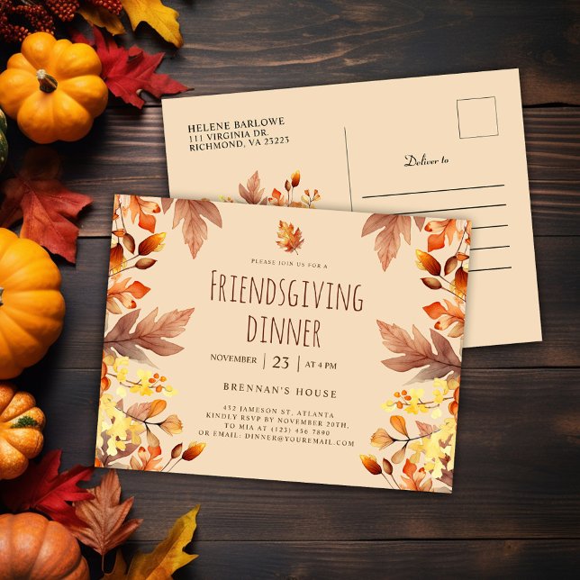 Invitation Carte Postale Dîner d'action de grâces rustique Fête d'action d' (Rustic Thanksgiving Dinner Friendsgiving Feast Invitation Postcard)