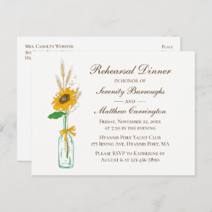 Invitation Carte Postale Dîner de répétition du Mariage campagnard floral d