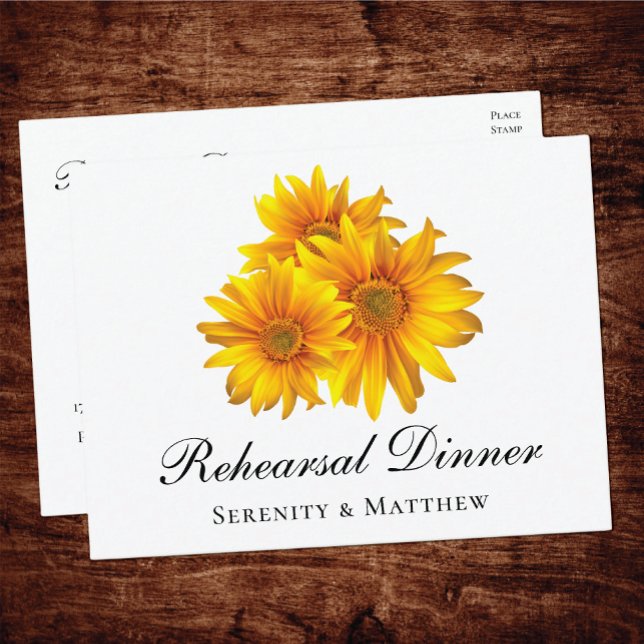 Invitation Carte Postale Dîner de répétition du Mariage de Sunflowers Count (Créateur téléchargé)