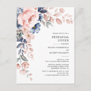 Invitation Carte Postale Dîner de répétition Floral Botanical Rose Fleurs