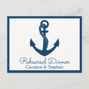 Invitation Carte Postale Dîner de répétition nautique Mariage d'Ancre bleu 