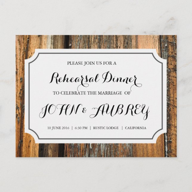 Invitation Carte Postale Dîner de répétition pour Mariage campagnard rustiq (Devant)