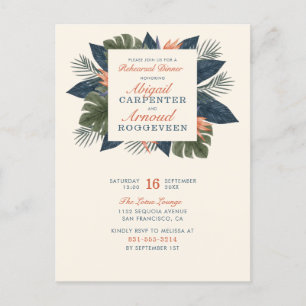 Invitation Carte Postale Dîner de répétition unique Feuille tropical bleu c