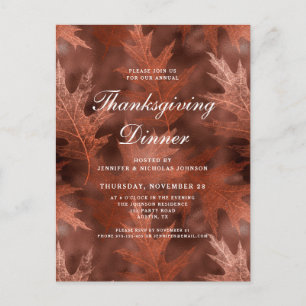 Invitation Carte Postale Dîner de Thanksgiving aux feuilles d'automne éléga