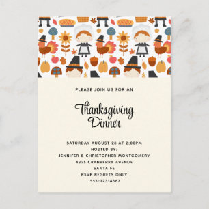 Invitation Carte Postale Dîner Motif de récolte de pèlerins de Thanksgiving