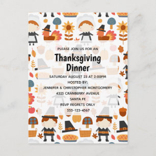 Invitation Carte Postale Dîner Motif de récolte de pèlerins de Thanksgiving