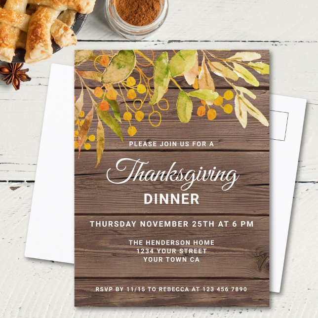 Invitation Carte Postale Dîner Rustique Thanksgiving (Créateur téléchargé)