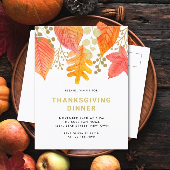 Invitation Carte Postale Dîner Simple Thankesgiving (Créateur téléchargé)