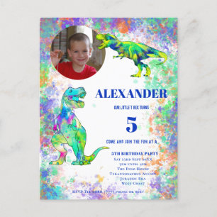 Invitation Carte Postale Dinosaur 5e anniversaire coloré T Rex Photo Invita