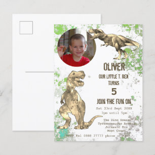 Invitation Carte Postale Dinosaur 5e anniversaire fête T Rex Boys Photo Gre