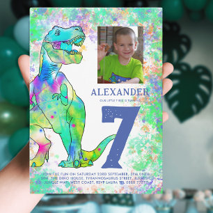 Invitation Carte Postale Dinosaur 7e anniversaire fête photo Budget