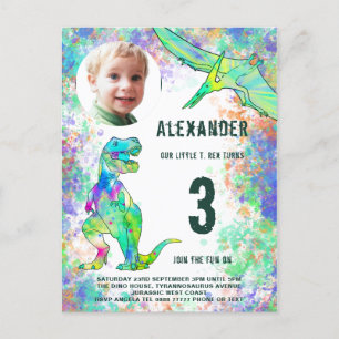 Invitation Carte Postale Dinosaur Anniversaire Photo Fête Moderne
