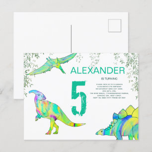 Invitation Carte Postale Dinosaur aquarelle 5ème anniversaire budget de la