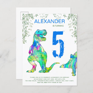 Invitation Carte Postale Dinosaur jungle 5e anniversaire budget de fête ble