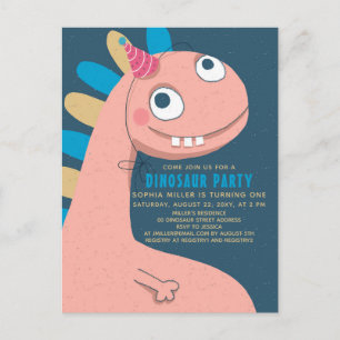 Invitation Carte Postale Dinosaur Rose Fun mignon Simple Enfants 1e