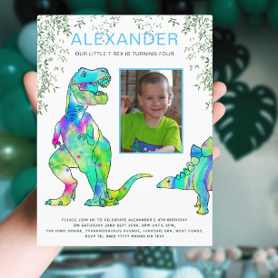 Invitation Carte Postale Dinosaur T-Rex 4e Anniversaire Budget de la fête