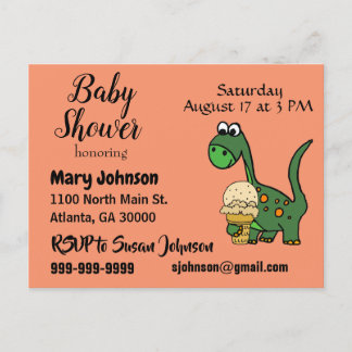 Invitation Carte Postale Dinosaure bébé amusant et Baby shower de crème gla