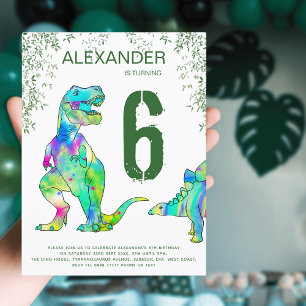 Invitation Carte Postale Dinosaure coloré Budget de fête d'anniversaire
