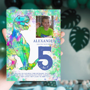 Invitation Carte Postale Dinosaure coloré Budget de fête d'anniversaire