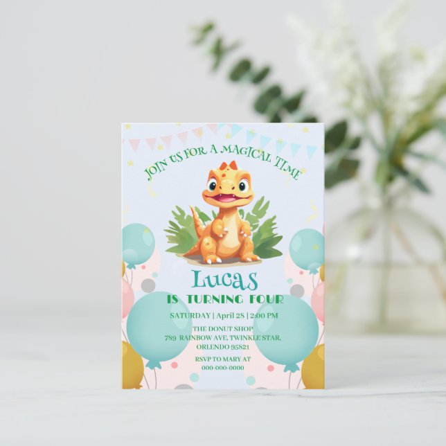 Invitation Carte Postale Dinosaure sauvage zoo de la jungle Anniversaire ga (Debout devant)