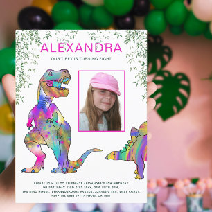Invitation Carte Postale Dinosaure Thématique Filles Anniversaire Fête Budg