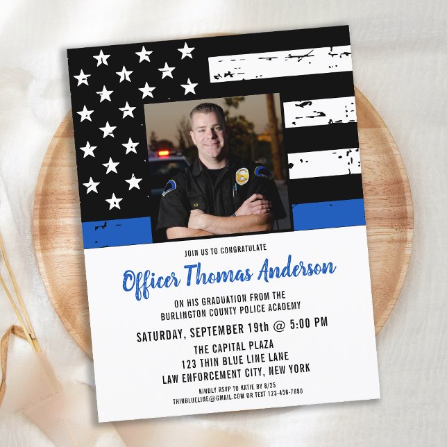 Invitation Carte Postale Diplôme de police Légère Ligne Bleue Application d (Créateur téléchargé)
