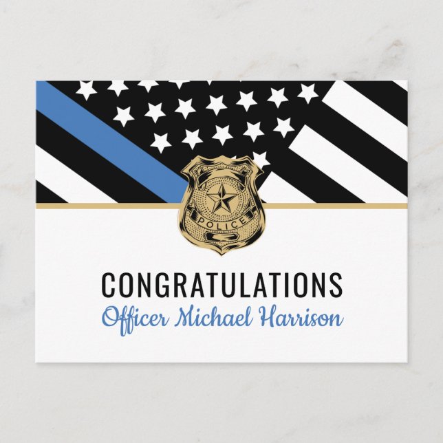 Invitation Carte Postale Diplôme de police Ligne bleue Indicateur Police (Devant)
