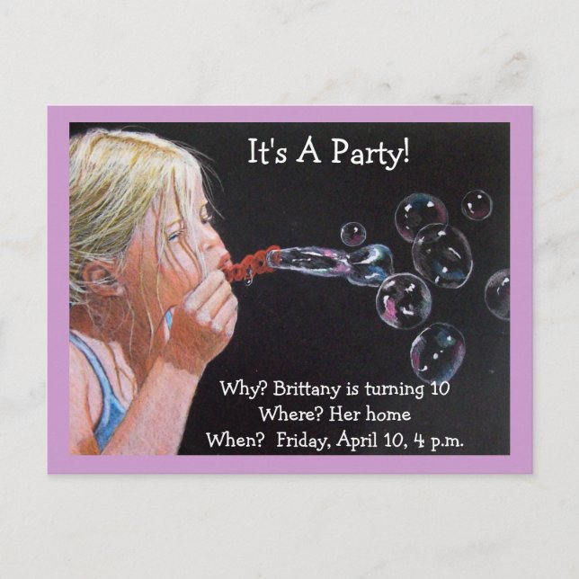 INVITATION CARTE POSTALE DIXIÈME ANNIVERSAIRE BUBBLES D'INVITATION (Devant)