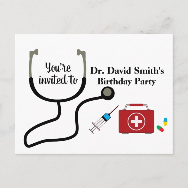 Invitation Carte Postale Docteur, Infirmière, anniversaire Médicale (Devant)