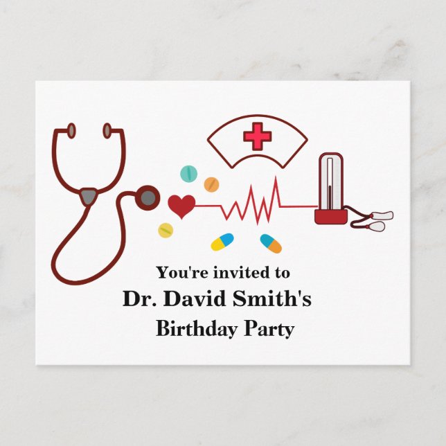 Invitation Carte Postale Docteur, Infirmière, anniversaire Médicale (Devant)