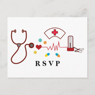 Invitation Carte Postale Docteur, Infirmière, Rsvp Médicale